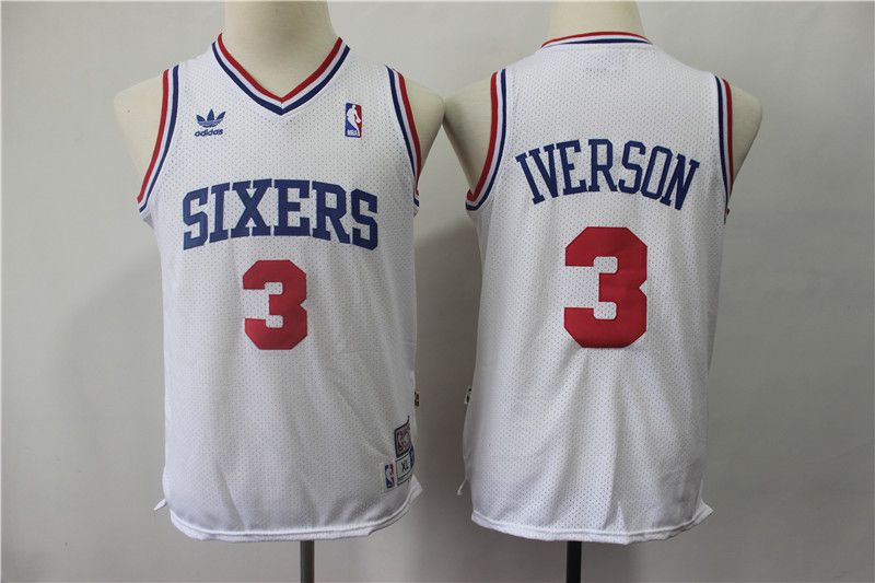 Youth Philadelphia 76ers 3 Iverson White Adidas NBA Jerseys